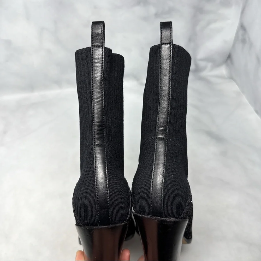Jimmy Choo Mele Glitter 85 Chelsea Stretch Knit Block Heel Ankle Boots Black 36